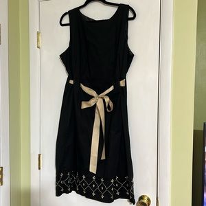 Black dress with tan belt